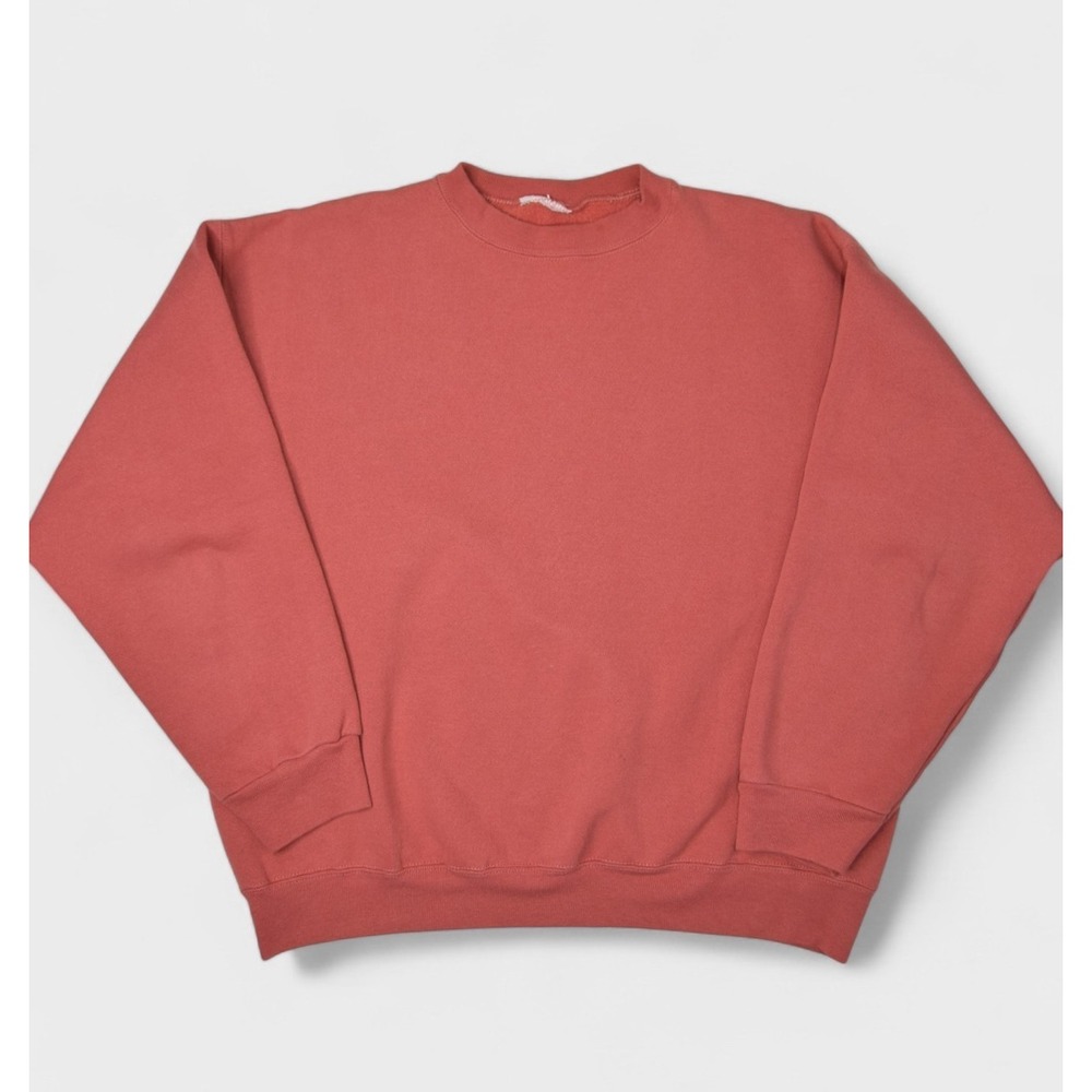 Vintage Tultex Sweatshirt Mens L Faded Red Crewneck Pullover 90s Blank Cotton